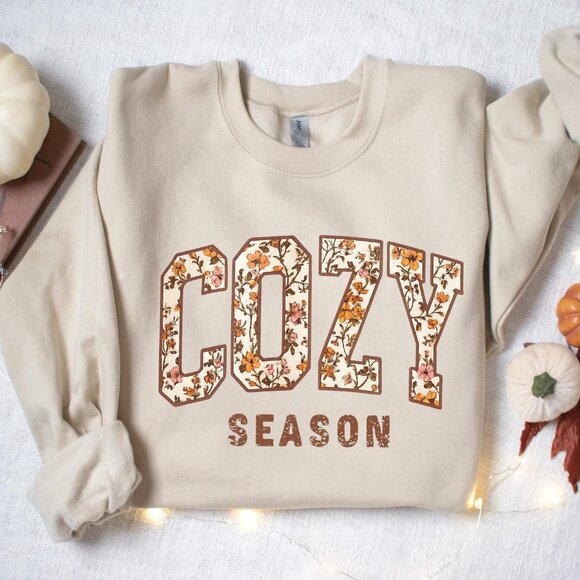 Cozy Season Sweatshirt Retro Fall Graphic, Cotton-Poly Blend - Picture 1 of 5